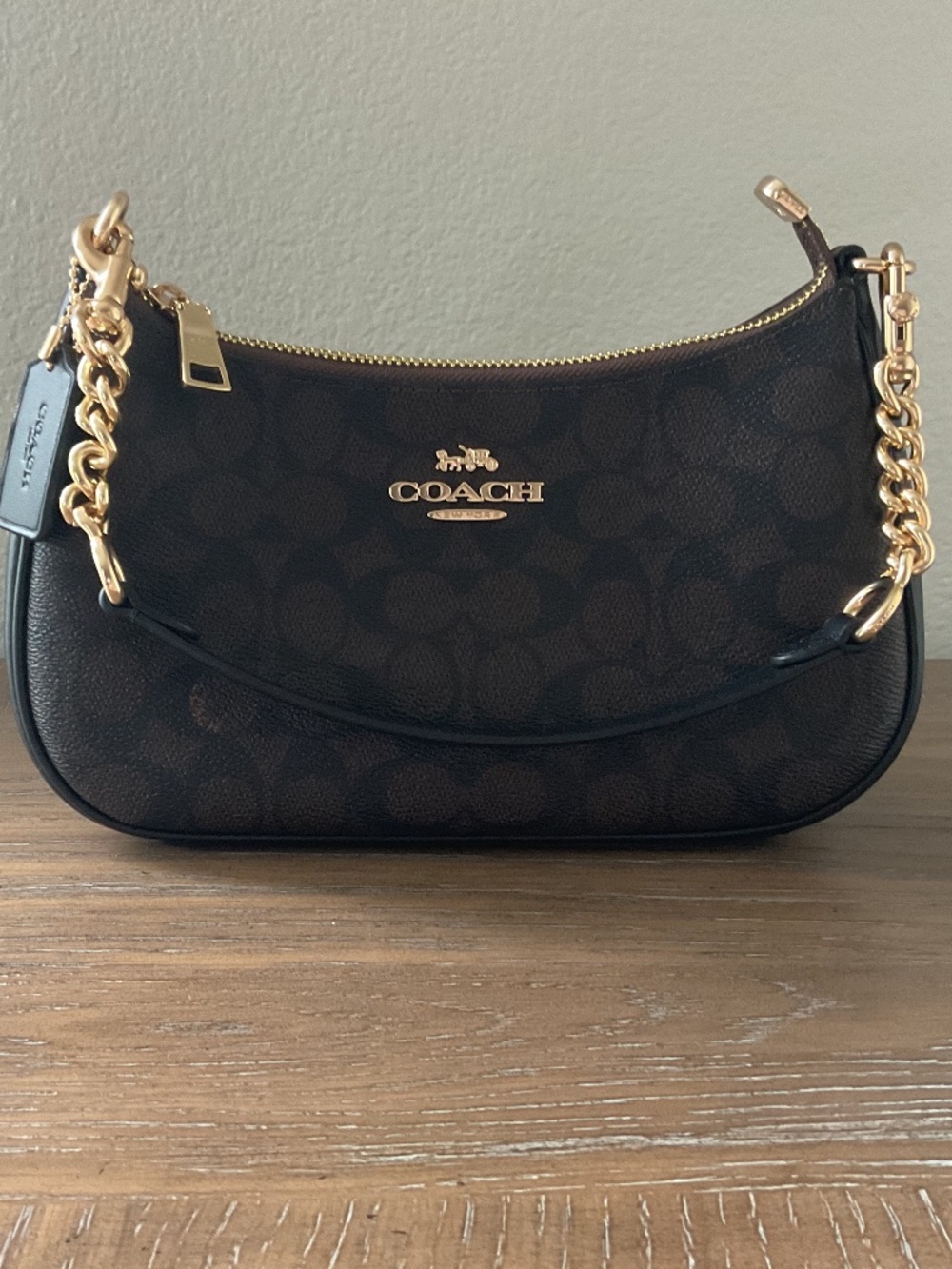 Coach Teri Shoulder Bag In Canvas Signature Canvas/Gold/Walnut/Black